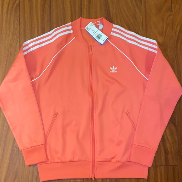 🍣 Adidas Original SST Orange Track Jacket with White Stripes NWT 🍣 - Picture 2 of 4